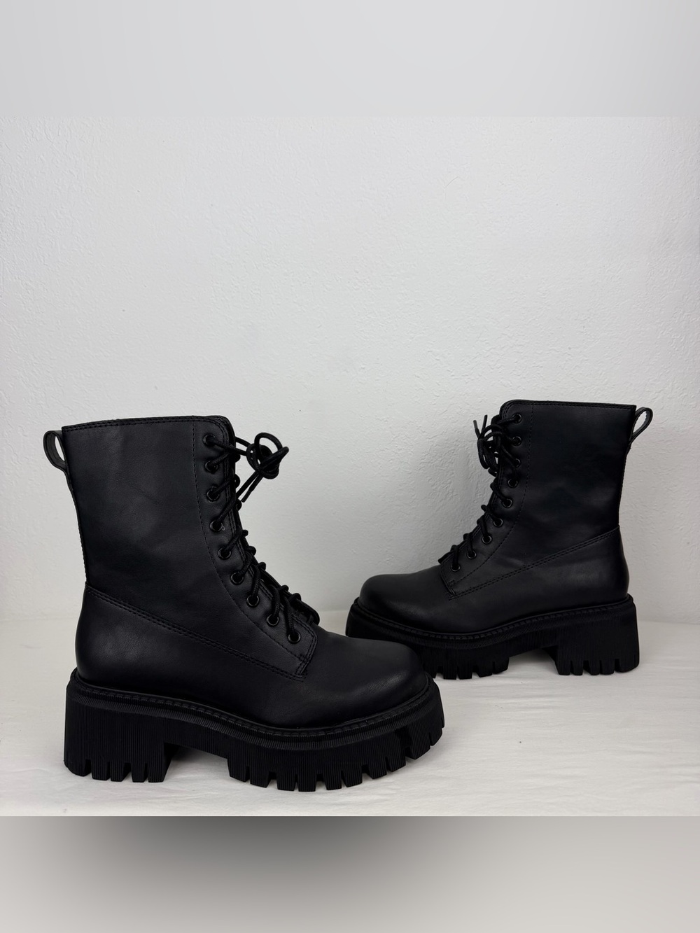 Madden Girl Knight Lace-Up Lug Sole Combat Booties